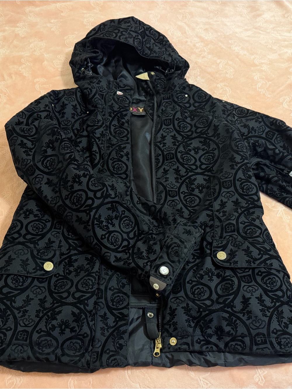 RARE Roxy Limited Edition 952809 Black Flocked Ski Snowboard Jacket M